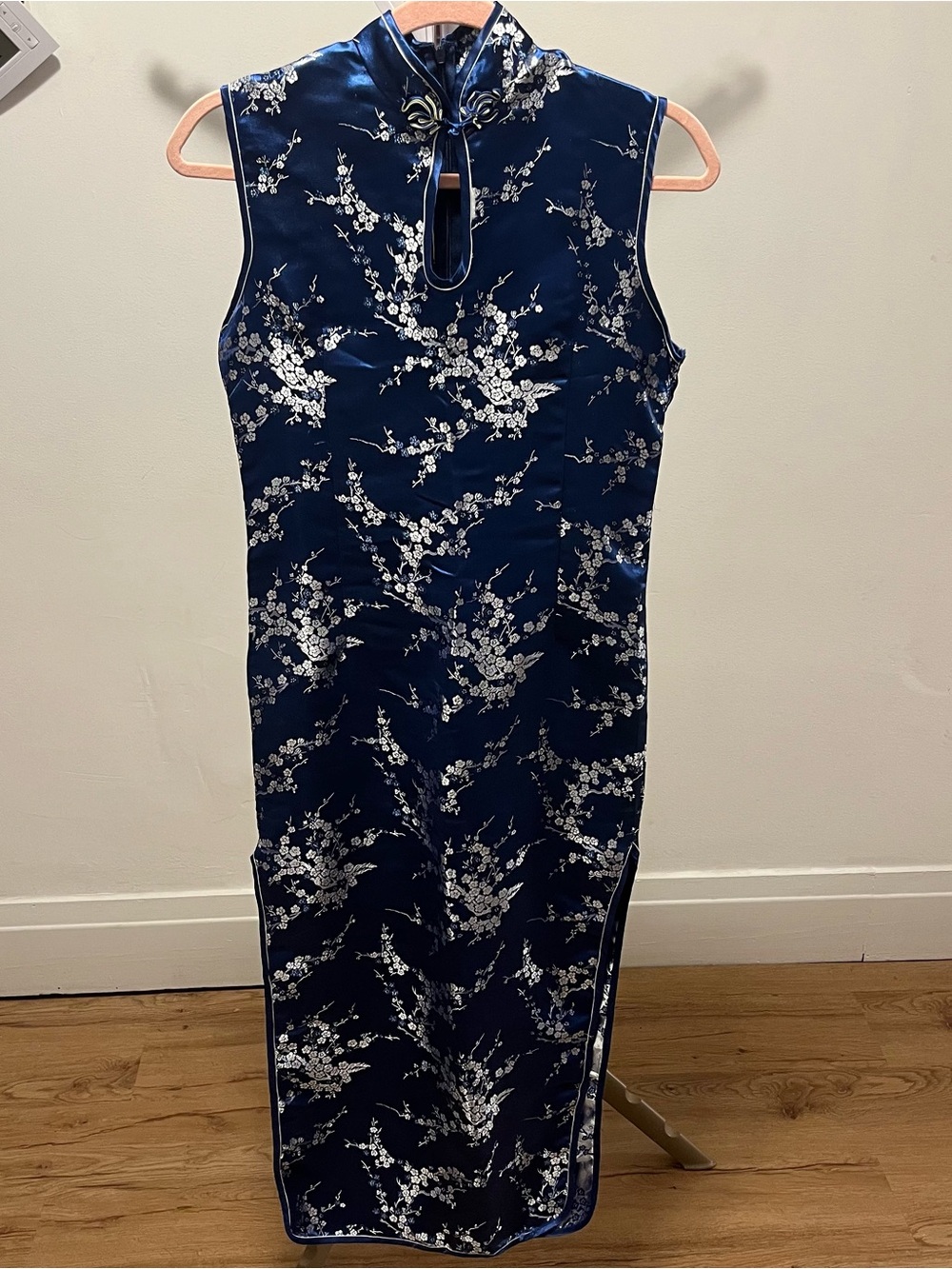 Sleeveless Navy Floral Cheongsam Dress
